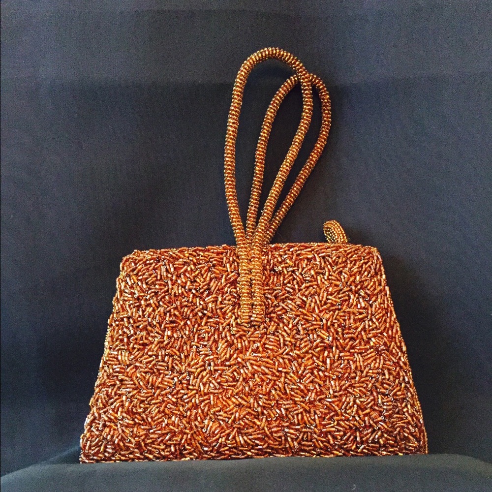 Lynne Jerome Copper-Hued Glass Bead Mini Bag & Dust Bag